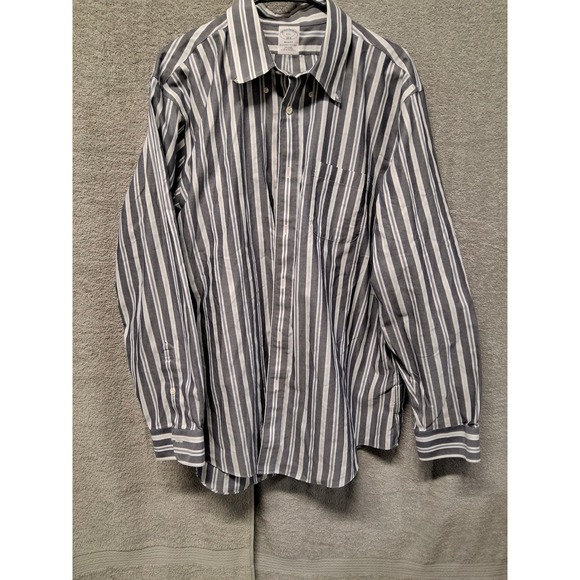 Brooks Brothers 1818 Regent Shirt XXL Blue White Striped Non-Iron Cotton Mens - Picture 2 of 11